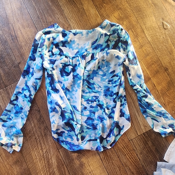 Jennifer Lopez Tops - Jennifer Lopez Blue Sheer Blouse string tie Silver Buttons on Sleep